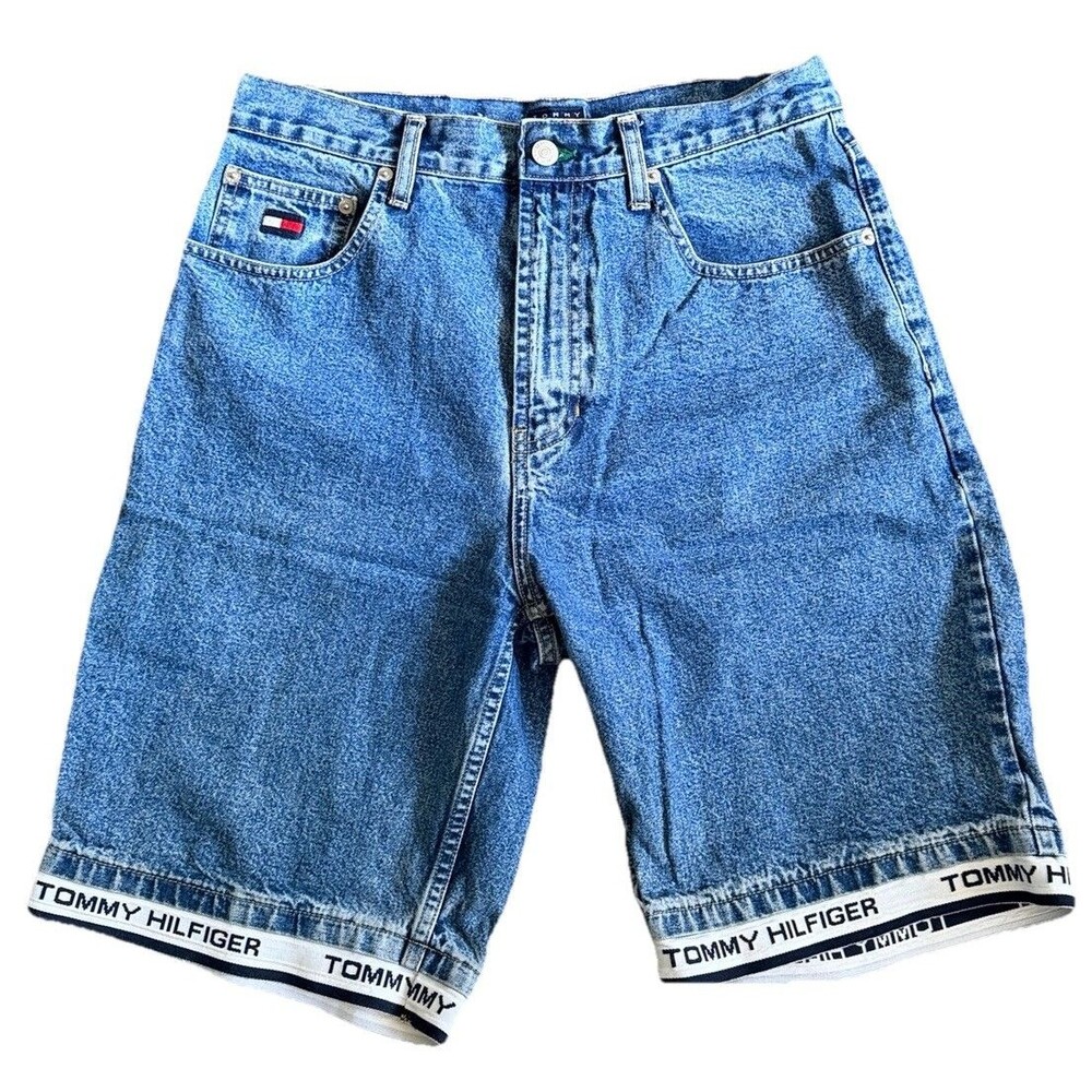 Vintage Y2K Tommy Hilfiger Shorts Jorts Mens 30 Blue Denim Hip Hop Baggy Relaxed